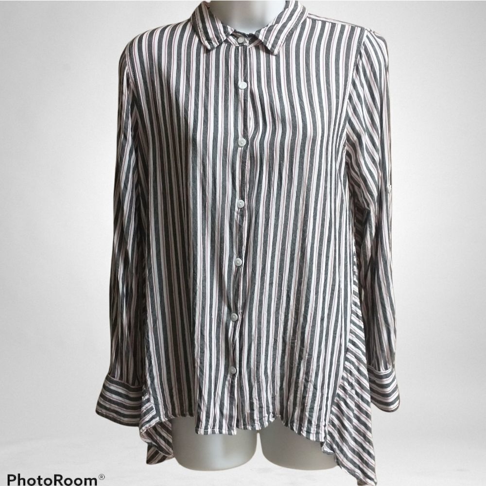 Max Studio Striped Button Down Long Sleeve Shirt - image 1